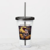 Groene Oog Halloween Heks op Jack-O-Lantern's Acryl Drinkbeker (Voorkant)