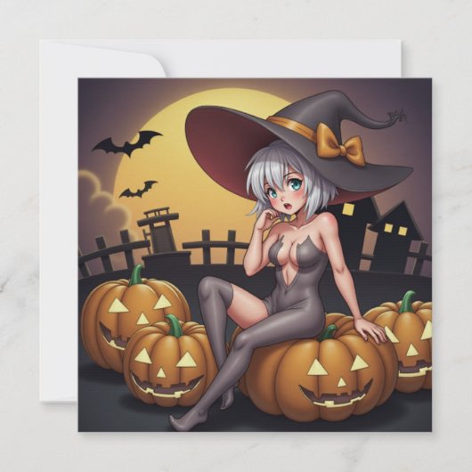 Groene Oog Halloween Heks op Jack-O-Lantern's Feestdagenkaart (Voorkant)