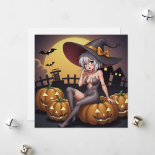 Groene Oog Halloween Heks op Jack-O-Lantern's Feestdagenkaart