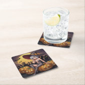 Groene Oog Halloween Heks op Jack-O-Lantern's Kartonnen Onderzetters (Insitu)