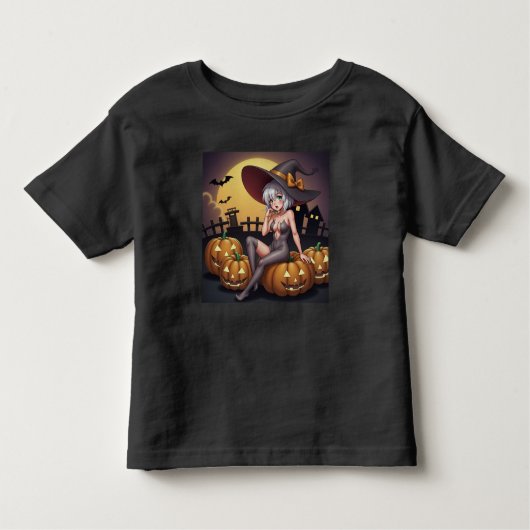 Groene Oog Halloween Heks op Jack-O-Lantern's Kinder Shirts (Voorkant)