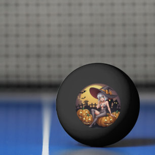 Groene Oog Halloween Heks op Jack-O-Lantern's Pingpongbal