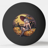 Groene Oog Halloween Heks op Jack-O-Lantern's Pingpongbal (Voorkant)