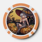 Groene Oog Halloween Heks op Jack-O-Lantern's Poker Chips (Achterkant)