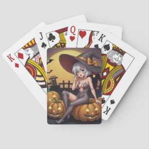 Groene Oog Halloween Heks op Jack-O-Lantern's Pokerkaarten