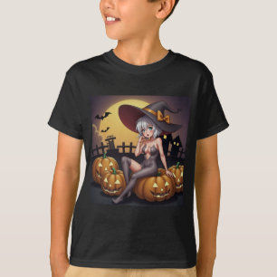 Groene Oog Halloween Heks op Jack-O-Lantern's T-shirt