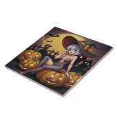 Groene Oog Halloween Heks op Jack-O-Lantern's Tegeltje (Zijkant)