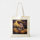 Groene Oog Halloween Heks op Jack-O-Lantern's Tote Bag (Achterkant)