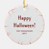 Groene oogbal met aangepaste naam Happy Halloween Keramisch Ornament (Achterkant)