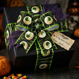 Groene Oogbal Slijm Zwart Halloween Grosgrain Lint