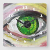 Groene Oogkunst Vierkante Klok (Voorkant)