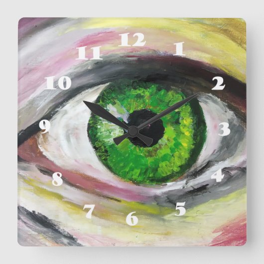 Groene Oogkunst Vierkante Klok (Voorkant)