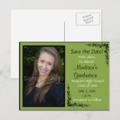 Groene op maat gemaakte foto afstudeerkaart om de briefkaart (Voorkant / Achterkant)
