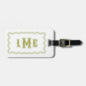 Groene Op Maat Gemaakte Scalloped Monogram Bagagelabel (Voorkant horizontaal)
