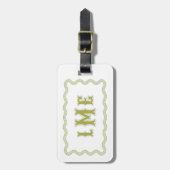 Groene Op Maat Gemaakte Scalloped Monogram Bagagelabel (Voorkant verticaal)