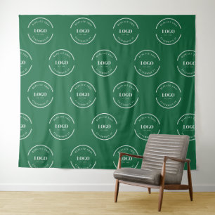 Groene op maat gemaakte witte Logo stap en herhaal Wandkleed