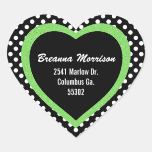 Groene Opgemaakte Polka-dot Heart Address Stickers