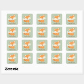 Groene & Oranje Baby Fox Dank u Vierkante Sticker (Vel)