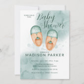 Groene & Oranje Baby Schoenen Uitnodiging (Voorkant)