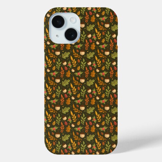 Groene & Oranje Bladpatroon iPhone Case (Achterkant)