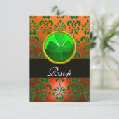 GROENE ORANJE DAMASK MET SHAMROCK, RSVP zwart (Staand voorkant)