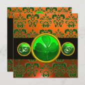 GROENE ORANJE DAMASK, SHAMROCK MONOGRAM zwart Kaart (Voorkant / Achterkant)