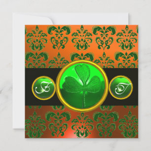 GROENE ORANJE DAMASK, SHAMROCK MONOGRAM zwart Kaart