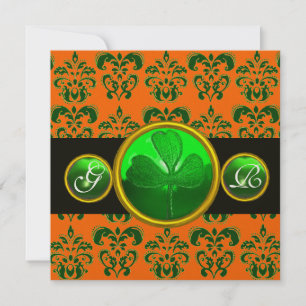 GROENE ORANJE DAMAST, SHAMROCK MONOGRAM zwart Kaart
