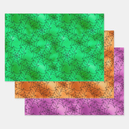 Groene, oranje en paarse spinnenwebpatronen inpakpapier vel