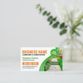 Groene & oranje graslandschapsmaaiservice visitekaartje (Staand voorkant)