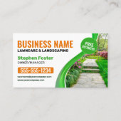 Groene & oranje graslandschapsmaaiservice visitekaartje (Voorkant)