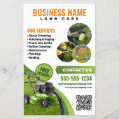 Groene, Oranje Lawn Care Landscaping Mowing Servic Flyer (Voorkant)