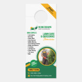 Groene & Oranje Lawn Care Tuinieren Mowing Service Deurhanger (Voorkant)