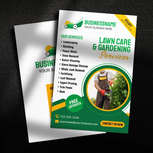 Groene & Oranje Lawn Care Tuinieren Mowing Service Flyer
