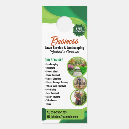 Groene & Oranje Lawncare Landscaping & Lawn Servic Deurhanger (Voorkant)