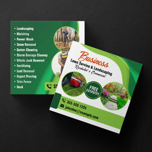 Groene & Oranje Lawncare Landscaping & Lawn Servic Vierkante Visitekaartje