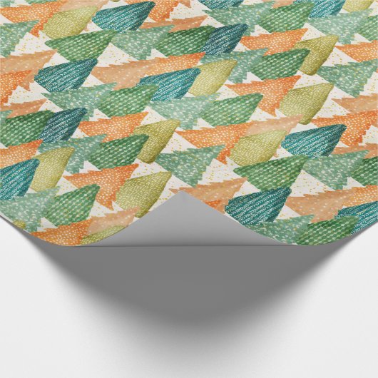 Groene Oranje minimale Trendy PINE TREE CHRISTMAS Cadeaupapier (Hoek)