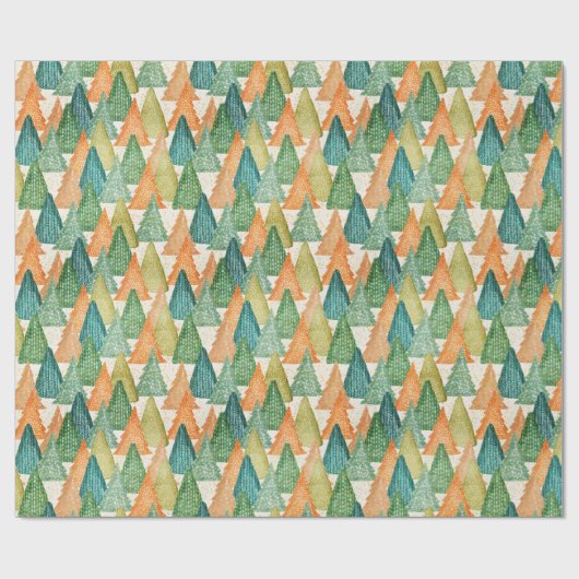 Groene Oranje minimale Trendy PINE TREE CHRISTMAS Cadeaupapier (Vlak)