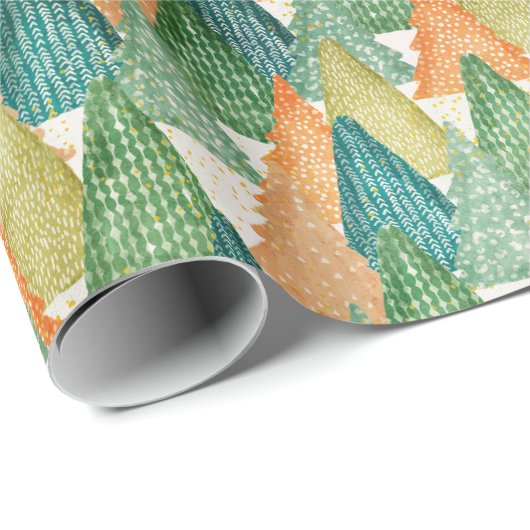 Groene Oranje minimale Trendy PINE TREE CHRISTMAS Cadeaupapier (Rol Hoek)