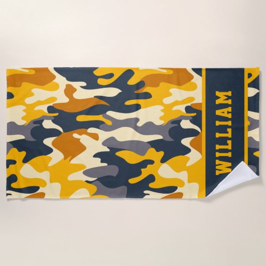 Groene Oranje naam Camo Beach Towel voor het leger Strandlaken (Voorkant)