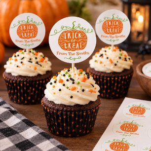 Groene Oranje Pompoen Halloween Cupcake Topper Ronde Sticker