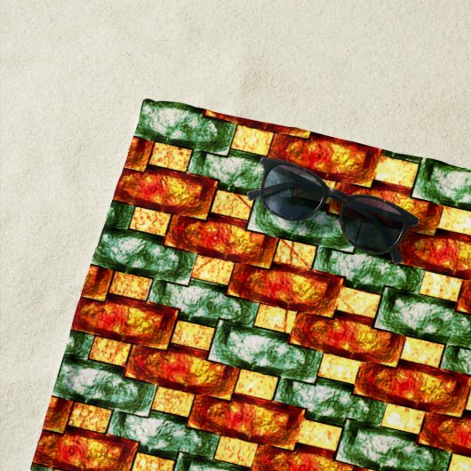 Groene oranje, rechthoekige borden, gekleurd strandlaken (In situ)