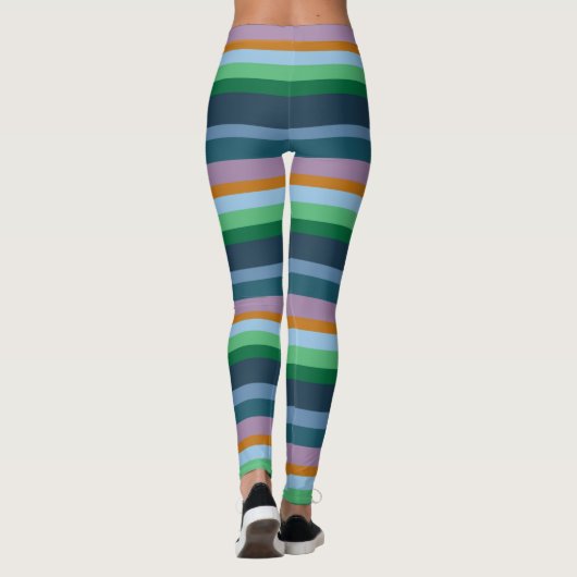 Groene, Oranje, Roze & Blauwe Strepen Leggings (Achterkant)