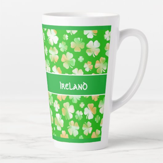 Groene/Oranje Shamrocks Pattern St. Patrick's Day Latte Mok (Rechts)