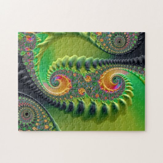 Groene Oranje Spirals Fine Fractal Art Legpuzzel (Horizontaal)