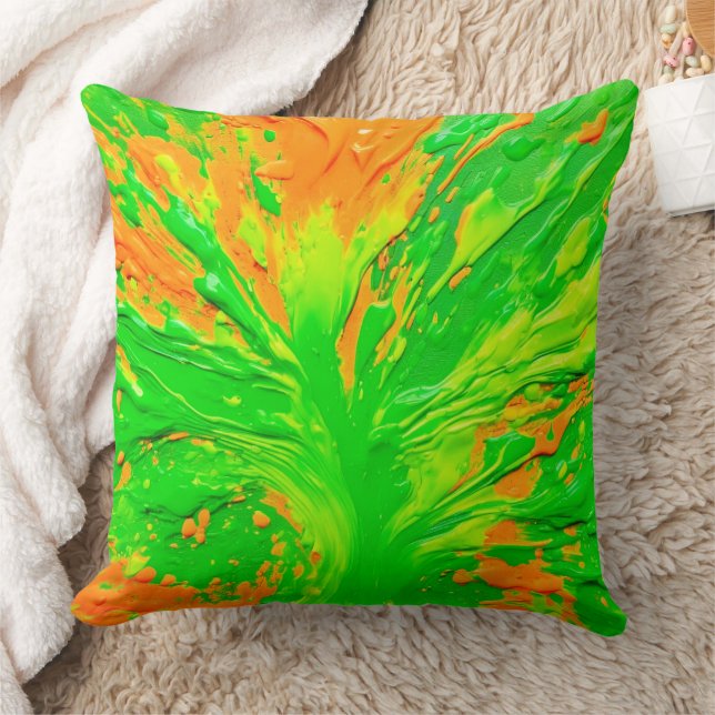 Groene & Oranje Verfexplosie Kussen (Deken)