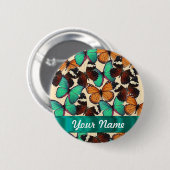 Groene & oranje vlinders ronde button 5,7 cm (Voorkant /achterkant)