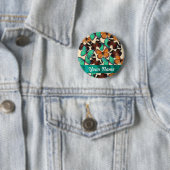 Groene & oranje vlinders ronde button 5,7 cm (In situ)
