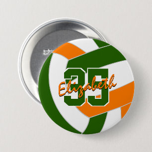 Groene oranje volleybal team kleuren ronde button 7,6 cm
