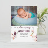 GROENE & ORANJE WATERVERF BABY Aankondiging (Staand voorkant)